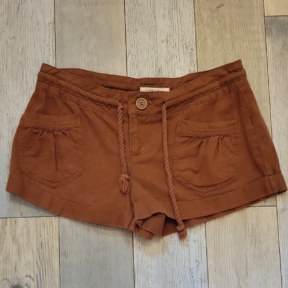 FOREVER 21- I LOVE H81 BROWN LINEN BLEND DRAWSTRING SHORTS